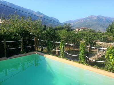 **SÓLLER**  CASA RÚSTICA CON JARDÍN, PISCINA, FANTÁSTICAS VISTAS, IDEAL NIÑOS.