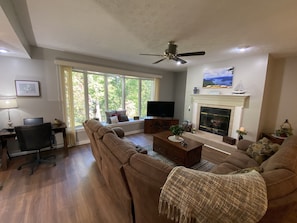 Great room with work space for computer and office chair