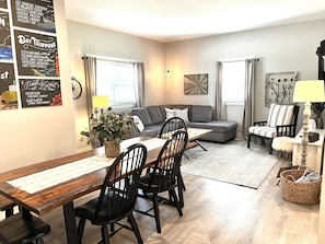 looking from dining area to living room 
