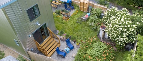 River House and its tiny garden from above.