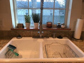 Nicely decorated new sink, faucet and sprayer combo