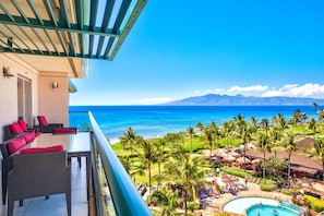 Bright skies, deep blues?your private balcony retreat.