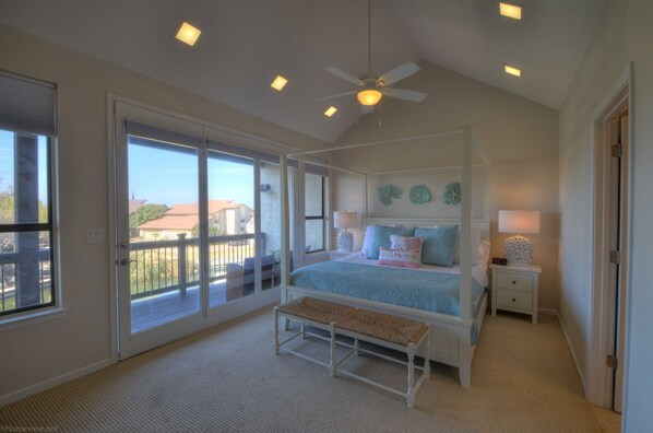 Master Bedroom with King Bed, Lake view & Fireplace