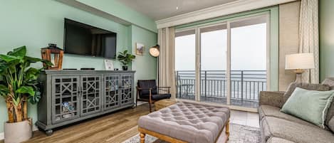 Living room with ocean front balcony