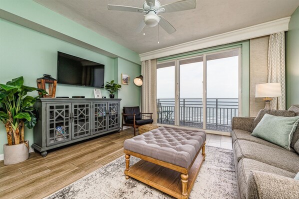 Living room with ocean front balcony