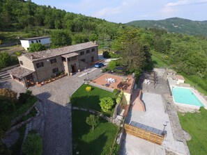 An aerial view of the complete property.  