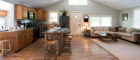 Open floor plan with cozy feel