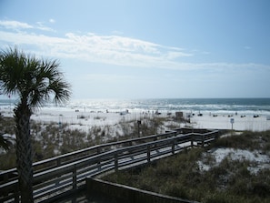A view from the balcony to the beach.