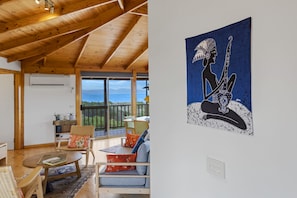 Moon Goddess (Indonesian Batik textile art) and the living area when you walk in