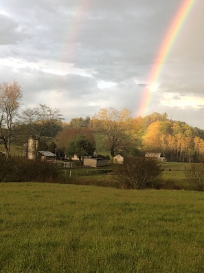 Double rainbow captured by Allen on his way back from feeding our cows.