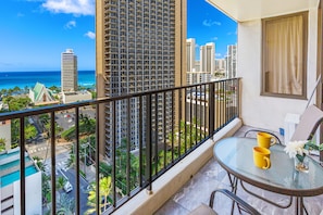 Enjoy your coffee while looking at the stunning ocean view from your balcony.