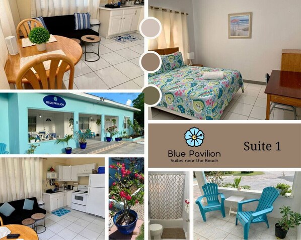 COLLAGE OF PHOTOS OF SUITE 1 AND BLUE PAVILION