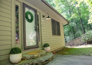 Welcome! Front Door! With Glass Blowing Crucibles as Planters