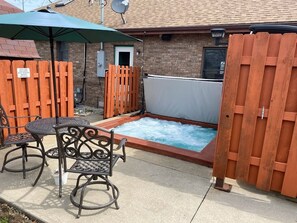 Outdoor in-ground heated hot tub seats 8 adults comfortably; CLOSED in Jan & Feb