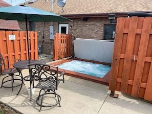 Outdoor in-ground heated hot tub seats 8 adults comfortably; CLOSED in Jan & Feb