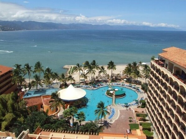SPECTACULAR VIEW FROM BALCONY OF POOL,  BEACH AREA &  OCEAN