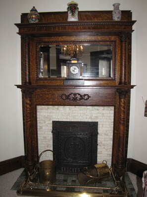 The fireplace in the formal living room. 