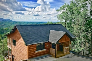 Cabin Exterior | Private Hot Tub | Furnished Deck | Mountain Views