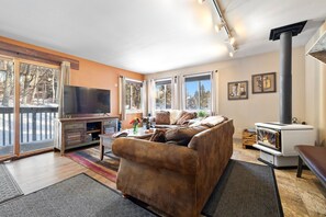 Living Room with Wood Burning Fireplace