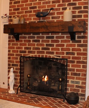 Rough hewn fireplace mantel recently installed. 