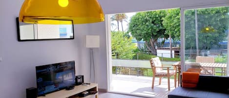 Cozy detail of living room and balcony