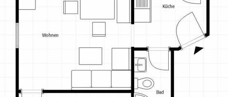 Ferienwohnung Talblick, 53qm, Balkon, Kochnische, WLAN-Grundriss Ferienwohnung Talblick