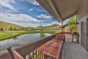 Main Level Deck with BBQ Overlooking the Lake with Mountain Views
