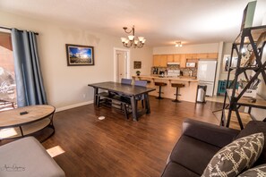 View in open concept living and dining area