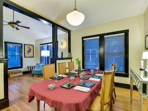 Formal dining room for meetings and meals opens to the living for optimal flow.