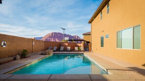 Beautiful view from private pool and recliner chairs to relax in the sun. 