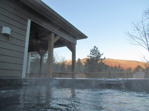 View of Whiteface Mountain and surrounding ranges from upper deck hot tub.