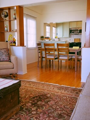 View of the dining room from the front door