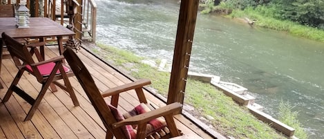 Back screened in porch looking out over the Nottely River. 