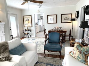 Living room showing dining table and looking into the kitchen 