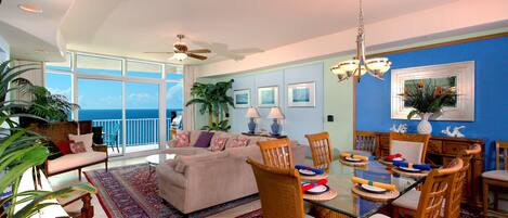 Great Room with views to the Gulf and surround sound entertainment