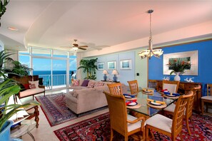 Great Room with views to the Gulf and surround sound entertainment