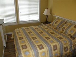 One of the 3 bedrooms with queen size bed and lakeview windows.