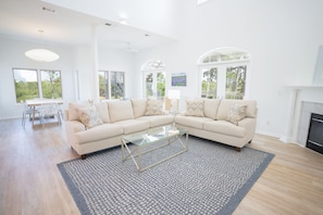 Open and airy living room with high ceilings