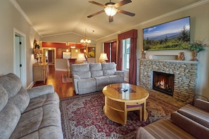Spacious Area Including Kitchen Dining Area and Living Area With Vaulted Ceiling