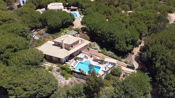Drone shot of the villa 