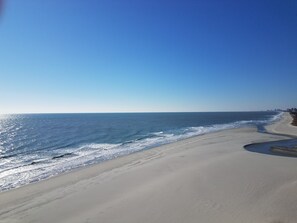 Ocean/Beach view from our condo balcony looking south towards the inlet.