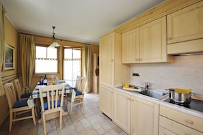 Open kitchen and dining area