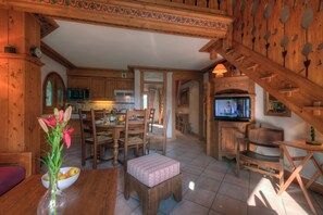 Living room and dining space