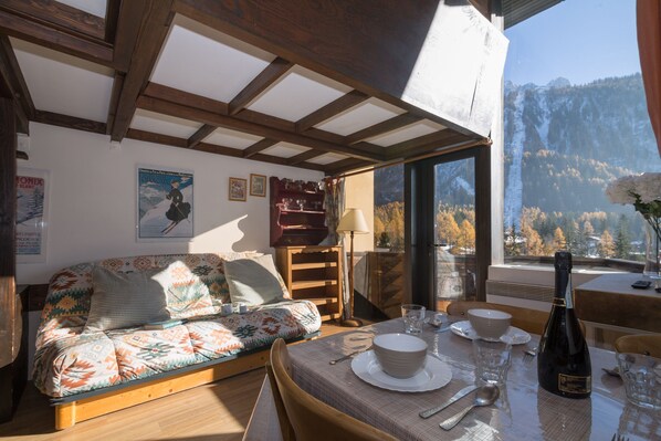 Living room with a double sofa bed