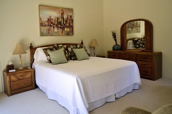 California King Bed with a variety of hypo-allergenic pillows