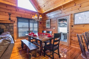 Rustic dining table with bench and 4 chairs built by owner. 3 bar stools nearby