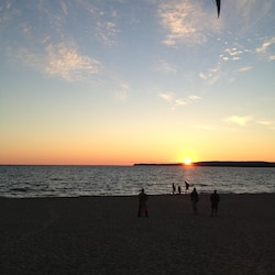 Once it's too dark to see Petoskey Stones, we fly kites