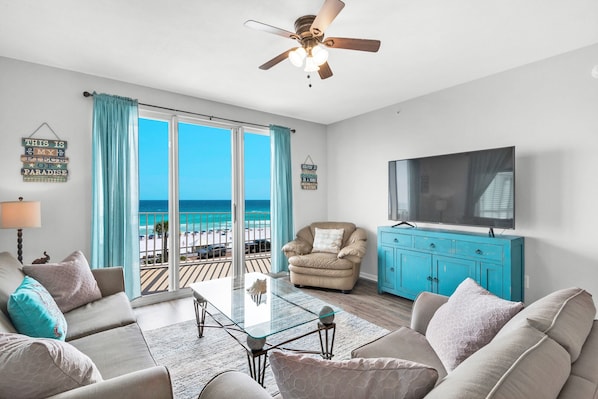 Majestic Sun 301B - Beach View Condo - Living Area w/ HDTV