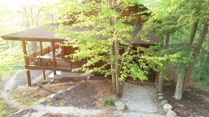 private and secluded.  No neighbors to bother you, tucked into the woods