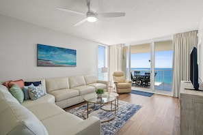 Gulf Front Living Area with Sleeper Sofa